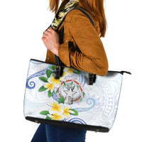 Northern Mariana Islands Chamorro Leather Tote Bag Plumeria Curves Style White Version LT05 White - Polynesian Pride
