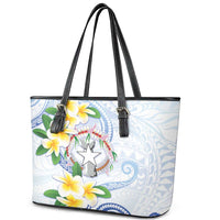 Northern Mariana Islands Chamorro Leather Tote Bag Plumeria Curves Style White Version LT05 - Polynesian Pride