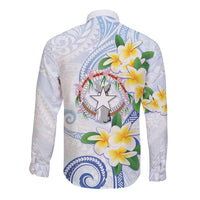 Northern Mariana Islands Chamorro Long Sleeve Button Shirt Plumeria Curves Style White Version