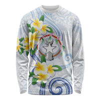 Northern Mariana Islands Chamorro Long Sleeve Shirt Plumeria Curves Style White Version