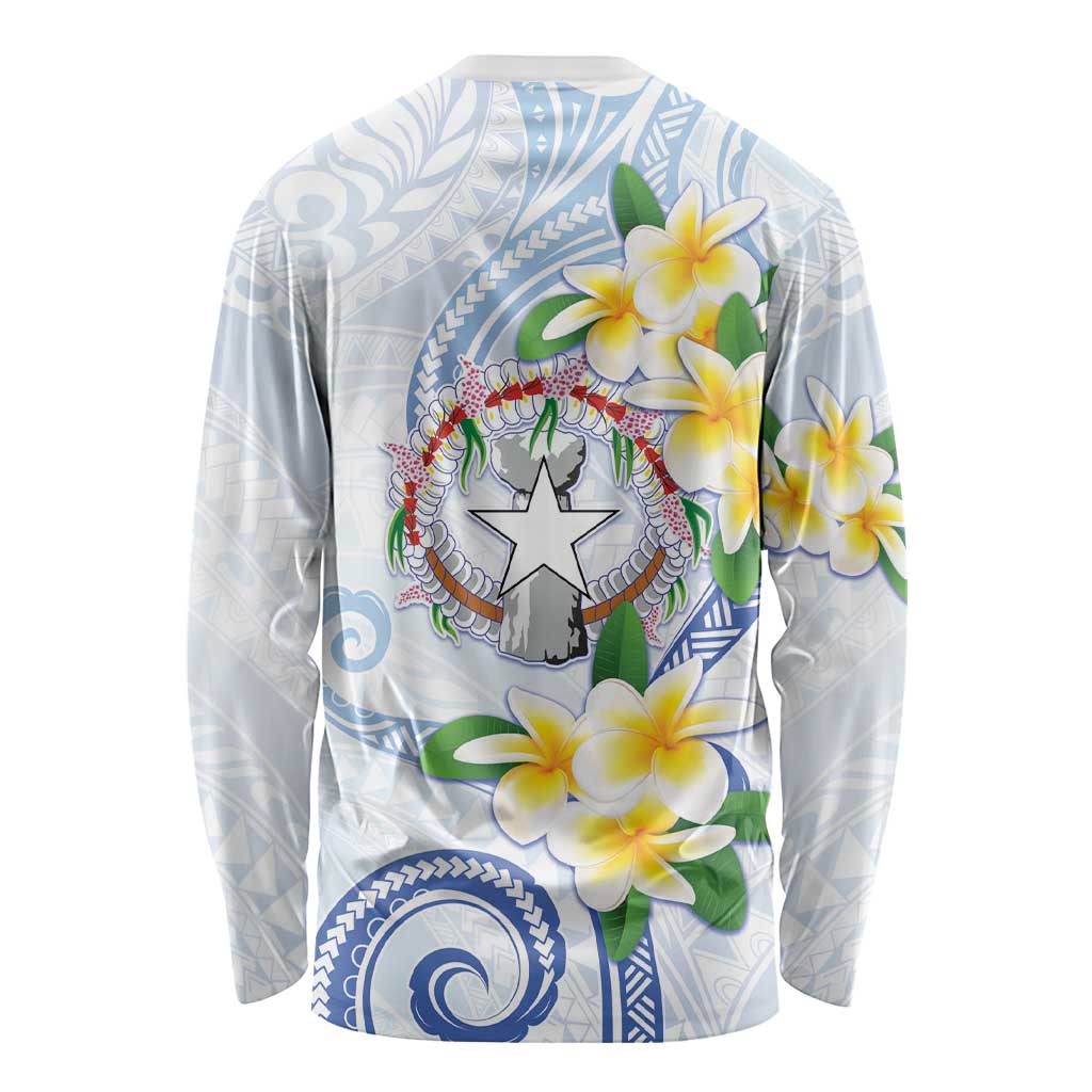 Northern Mariana Islands Chamorro Long Sleeve Shirt Plumeria Curves Style White Version