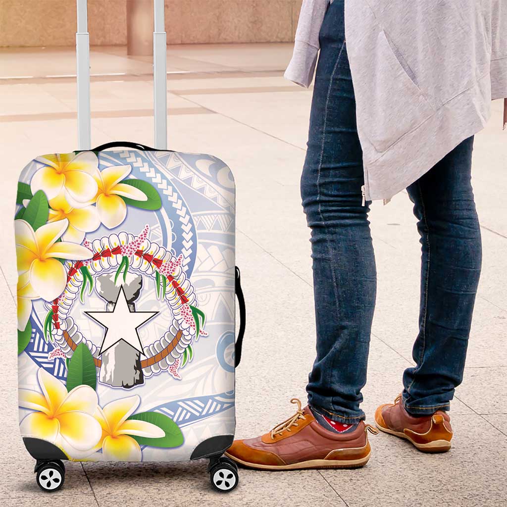 Northern Mariana Islands Chamorro Luggage Cover Plumeria Curves Style White Version LT05 White - Polynesian Pride