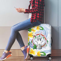 Northern Mariana Islands Chamorro Luggage Cover Plumeria Curves Style White Version LT05 - Polynesian Pride