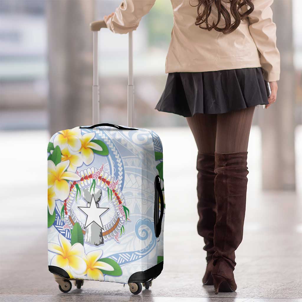 Northern Mariana Islands Chamorro Luggage Cover Plumeria Curves Style White Version LT05 - Polynesian Pride