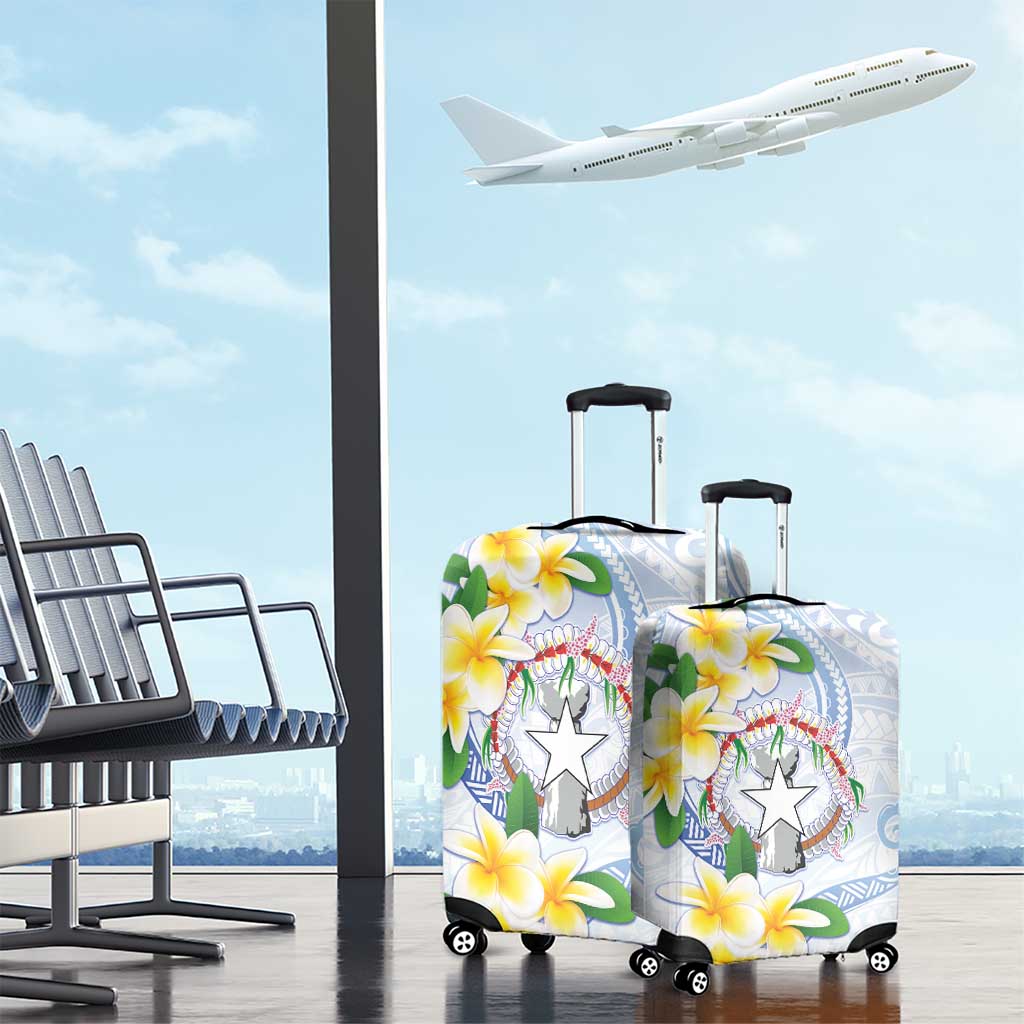Northern Mariana Islands Chamorro Luggage Cover Plumeria Curves Style White Version LT05 - Polynesian Pride