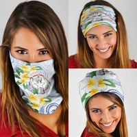 Northern Mariana Islands Chamorro Neck Gaiter Plumeria Curves Style White Version