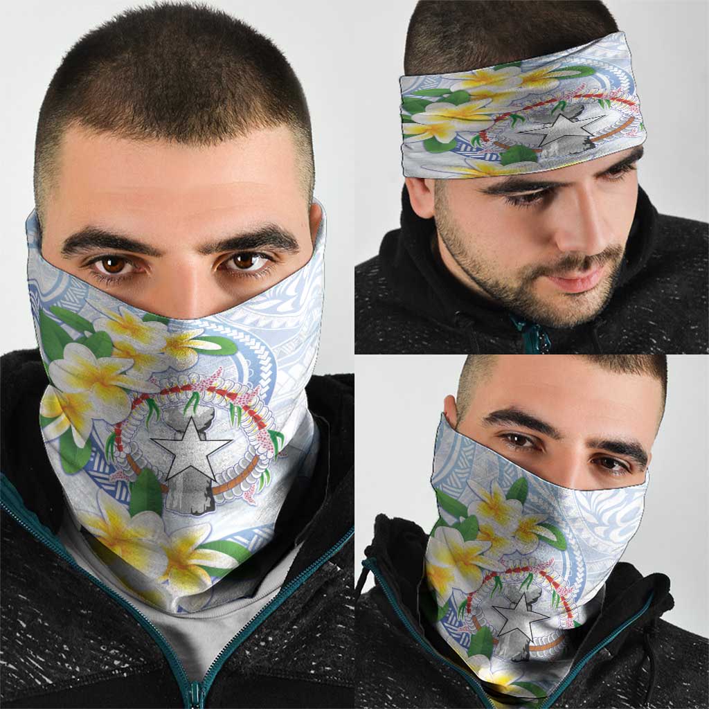 Northern Mariana Islands Chamorro Neck Gaiter Plumeria Curves Style White Version