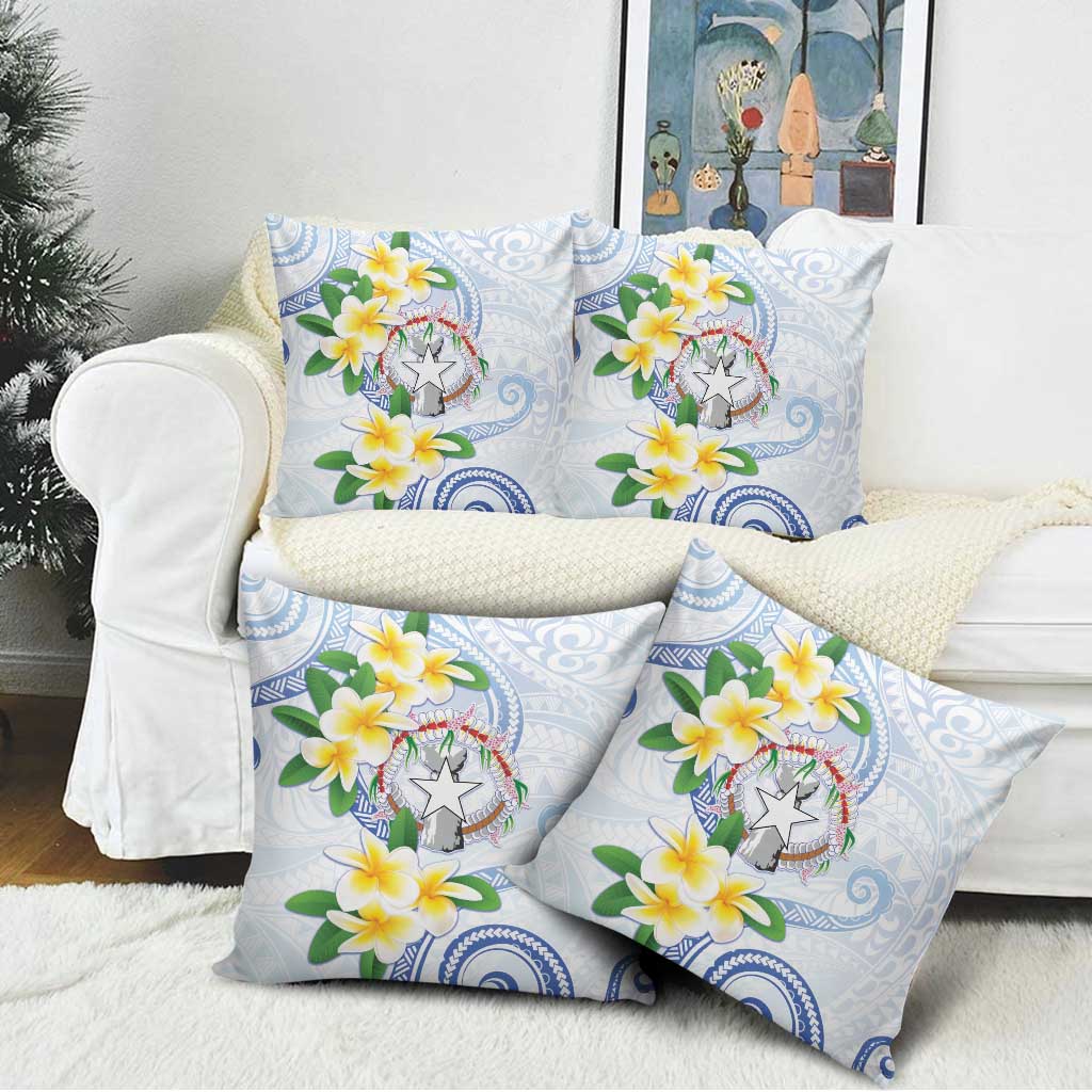 Northern Mariana Islands Chamorro Pillow Cover Plumeria Curves Style White Version