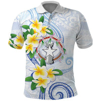 Northern Mariana Islands Chamorro Polo Shirt Plumeria Curves Style White Version