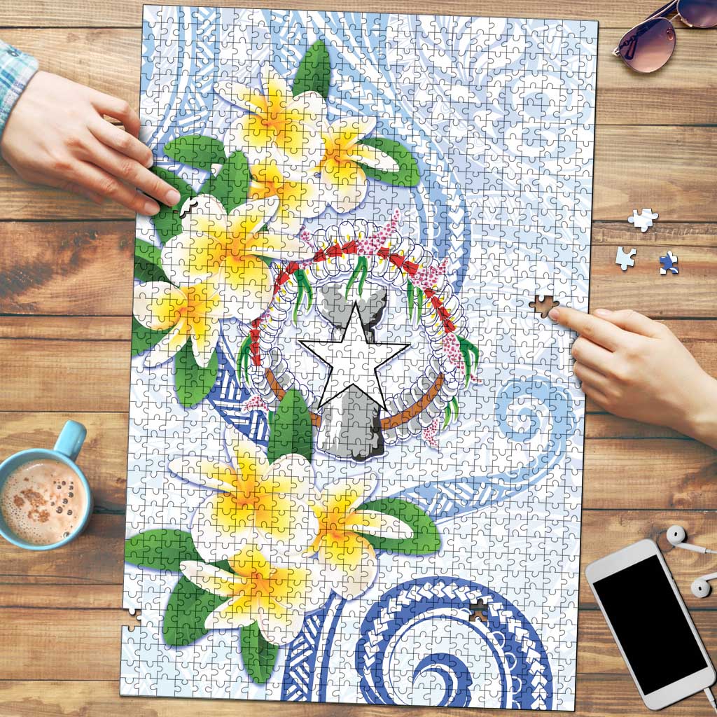 Northern Mariana Islands Chamorro Puzzle Plumeria Curves Style White Version