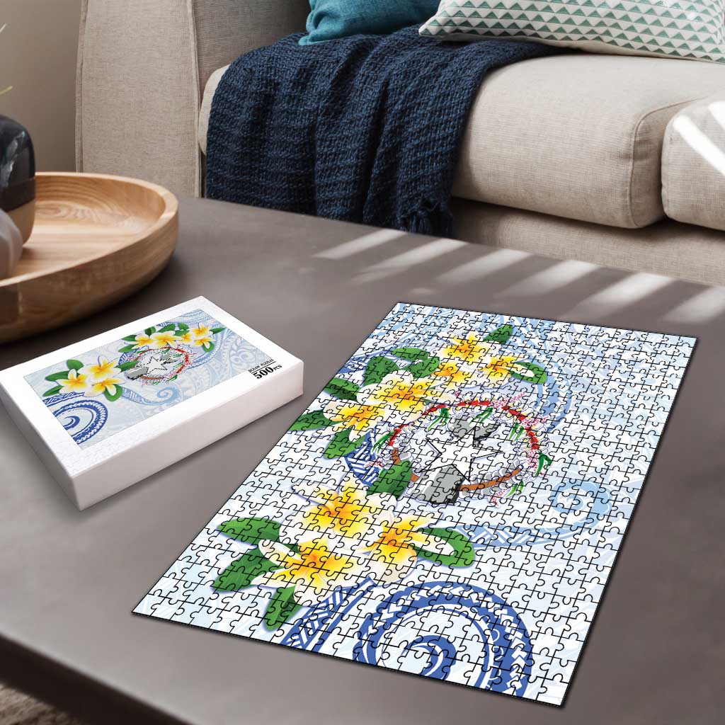 Northern Mariana Islands Chamorro Puzzle Plumeria Curves Style White Version