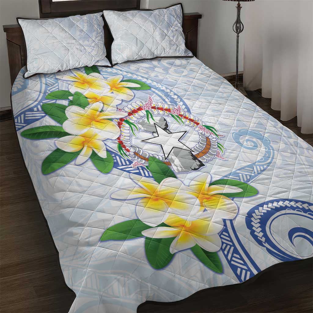 Northern Mariana Islands Chamorro Quilt Bed Set Plumeria Curves Style White Version