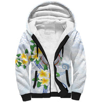 Northern Mariana Islands Chamorro Sherpa Hoodie Plumeria Curves Style White Version