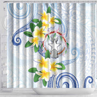 Northern Mariana Islands Chamorro Shower Curtain Plumeria Curves Style White Version
