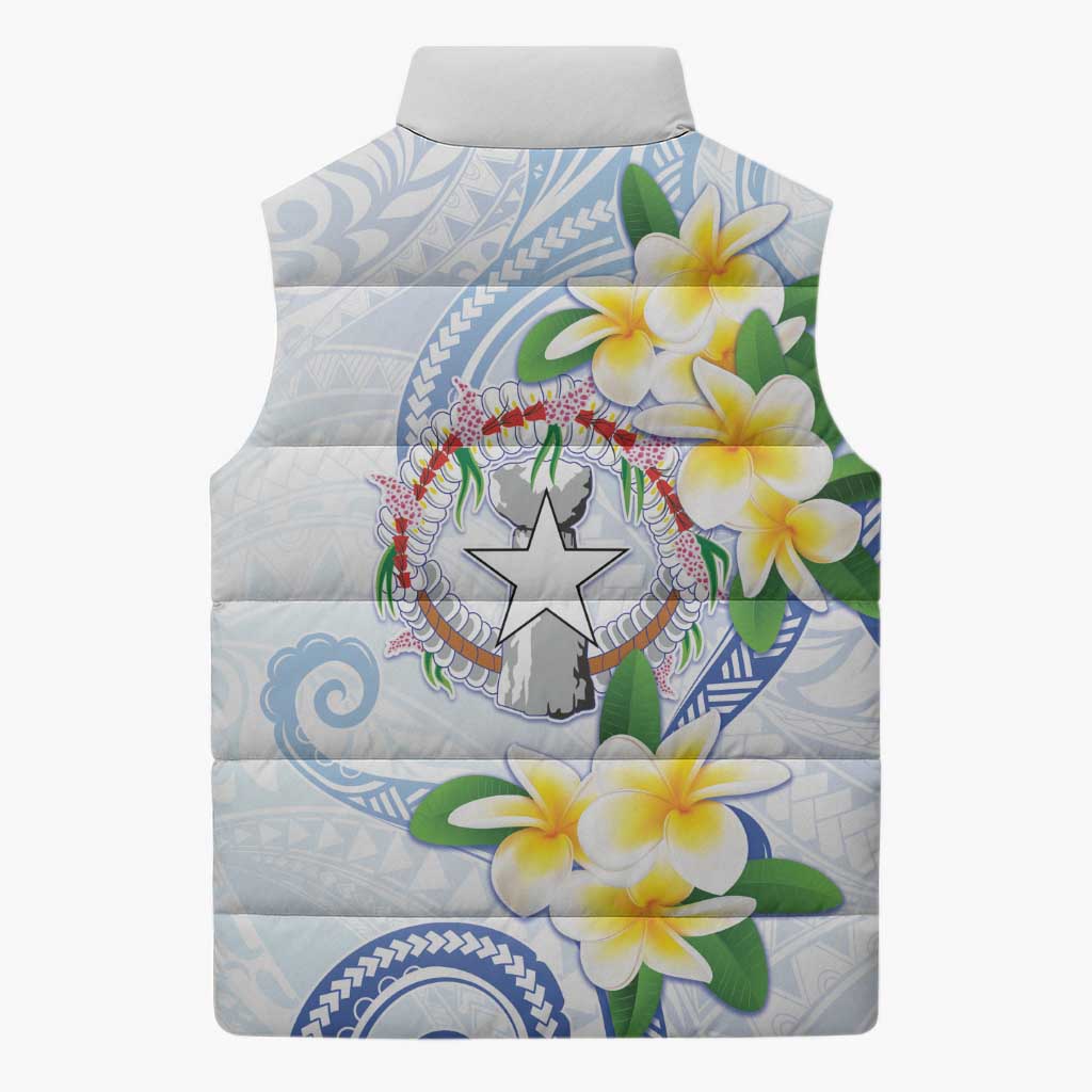 Northern Mariana Islands Chamorro Sleeveless Puffer Jacket Plumeria Curves Style White Version