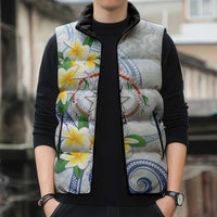 Northern Mariana Islands Chamorro Sleeveless Puffer Jacket Plumeria Curves Style White Version