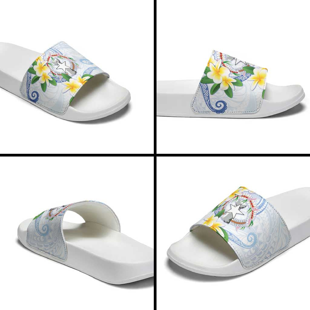 Northern Mariana Islands Chamorro Slide Sandals Plumeria Curves Style White Version