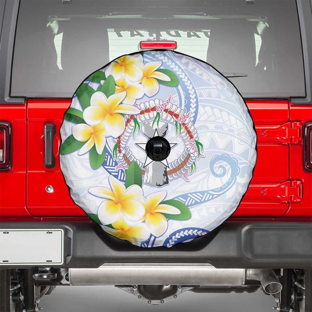Northern Mariana Islands Chamorro Spare Tire Cover Plumeria Curves Style White Version