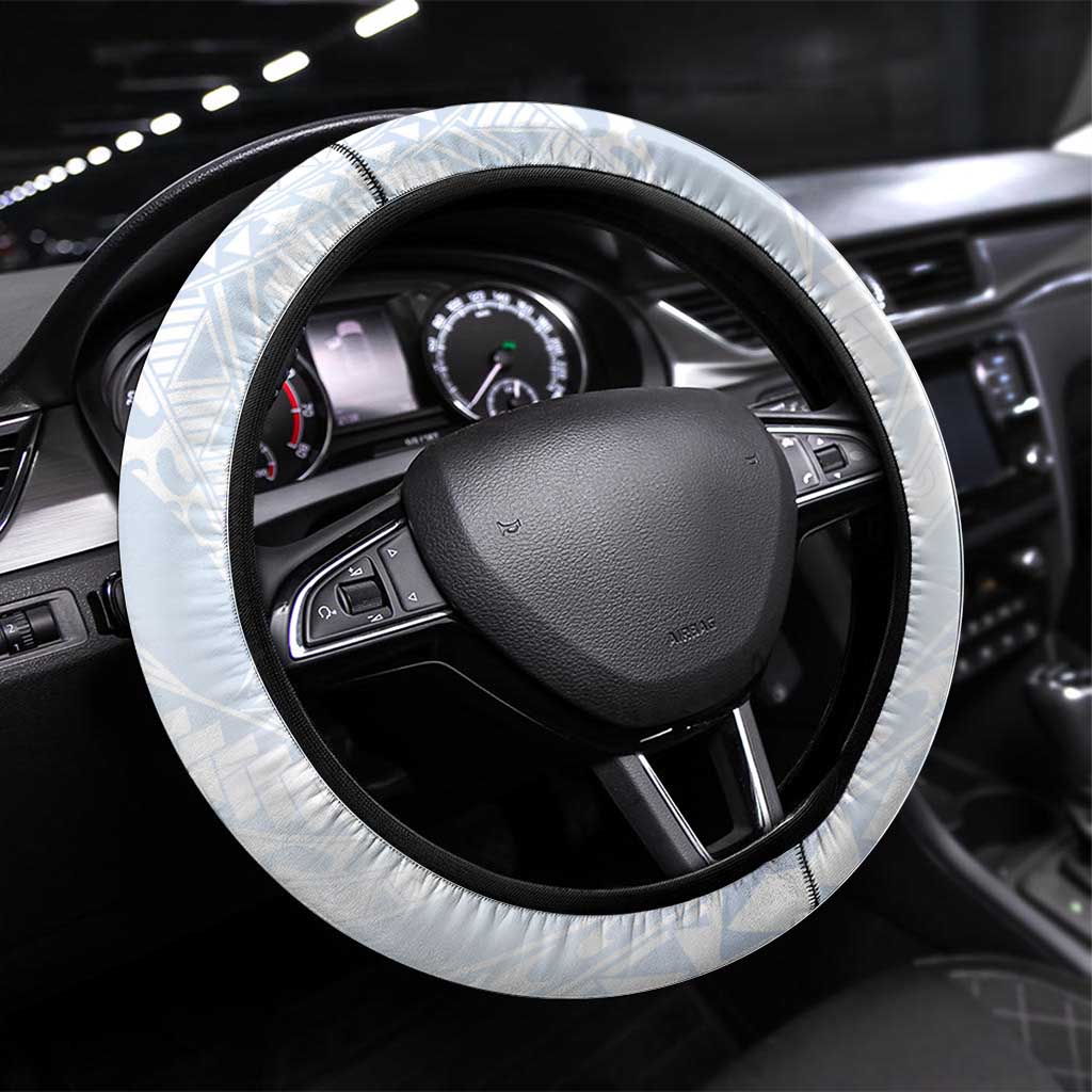 Northern Mariana Islands Chamorro Steering Wheel Cover Plumeria Curves Style White Version