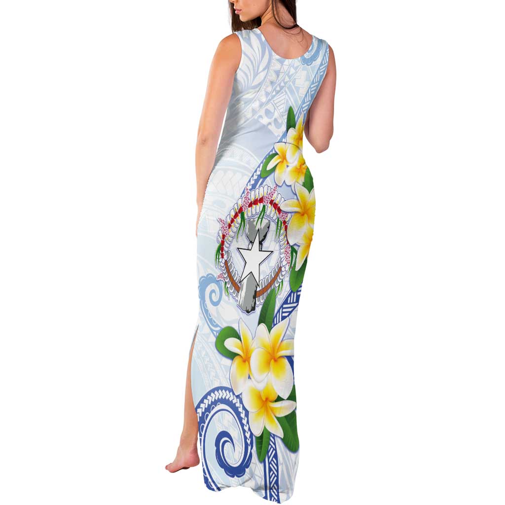 Northern Mariana Islands Chamorro Tank Maxi Dress Plumeria Curves Style White Version