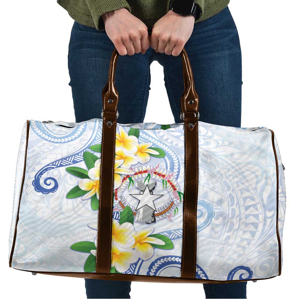 Northern Mariana Islands Chamorro Travel Bag Plumeria Curves Style White Version