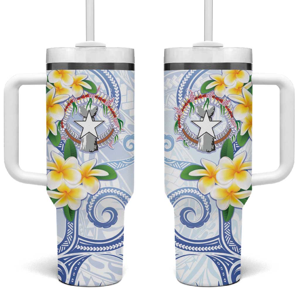 Northern Mariana Islands Chamorro Tumbler With Handle Plumeria Curves Style White Version LT05 One Size: 40 oz White - Polynesian Pride