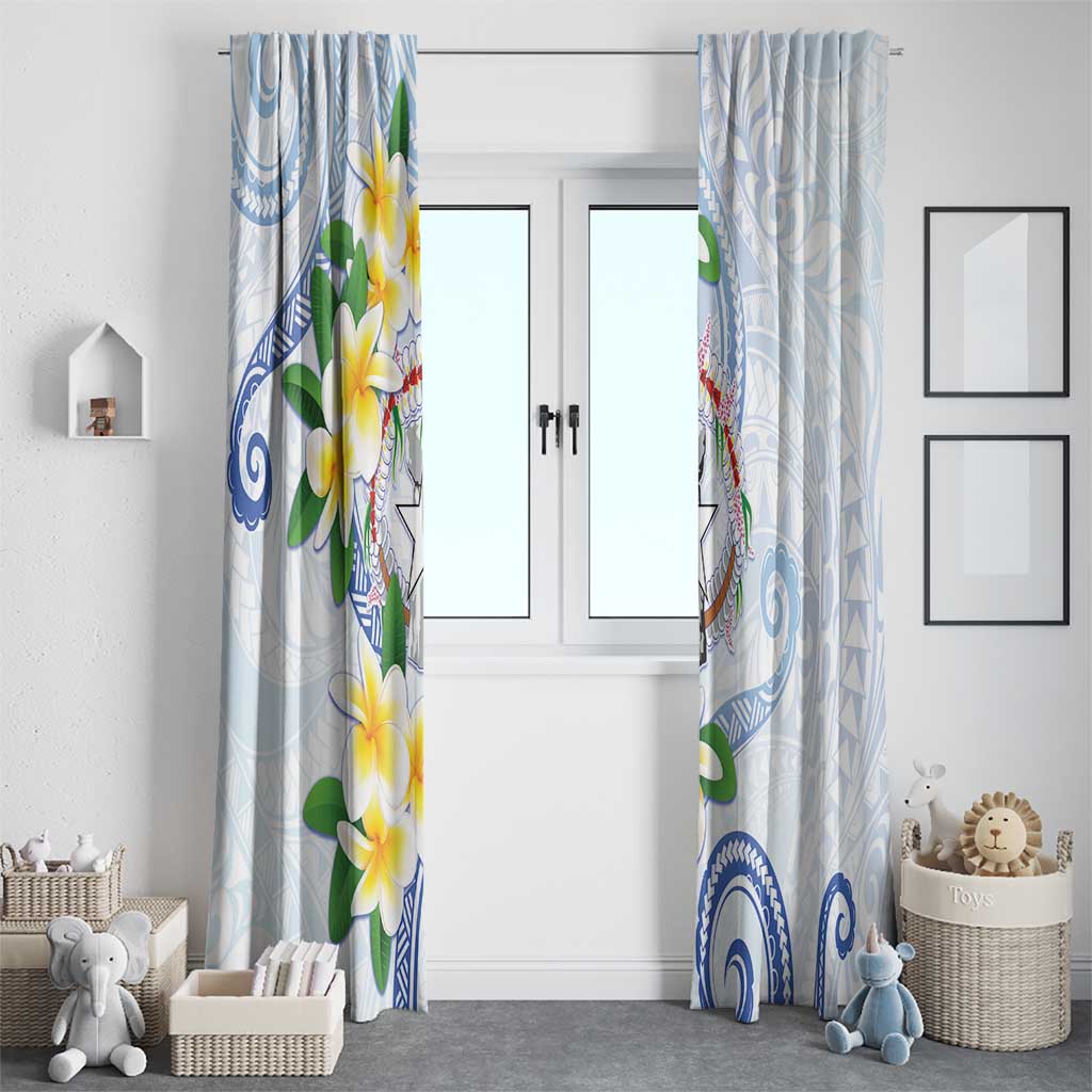 Northern Mariana Islands Chamorro Window Curtain Plumeria Curves Style White Version