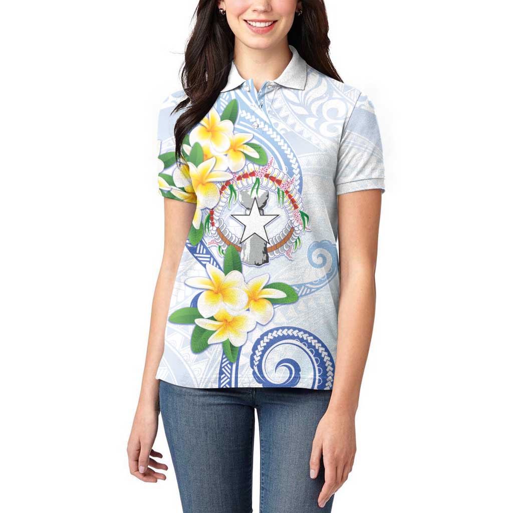 Northern Mariana Islands Chamorro Women Polo Shirt Plumeria Curves Style White Version
