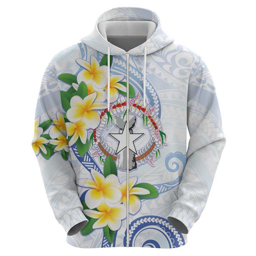 Northern Mariana Islands Chamorro Zip Hoodie Plumeria Curves Style White Version LT05 - Polynesian Pride