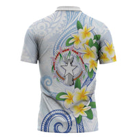 Northern Mariana Islands Chamorro Zipper Polo Shirt Plumeria Curves Style White Version