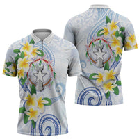 Northern Mariana Islands Chamorro Zipper Polo Shirt Plumeria Curves Style White Version