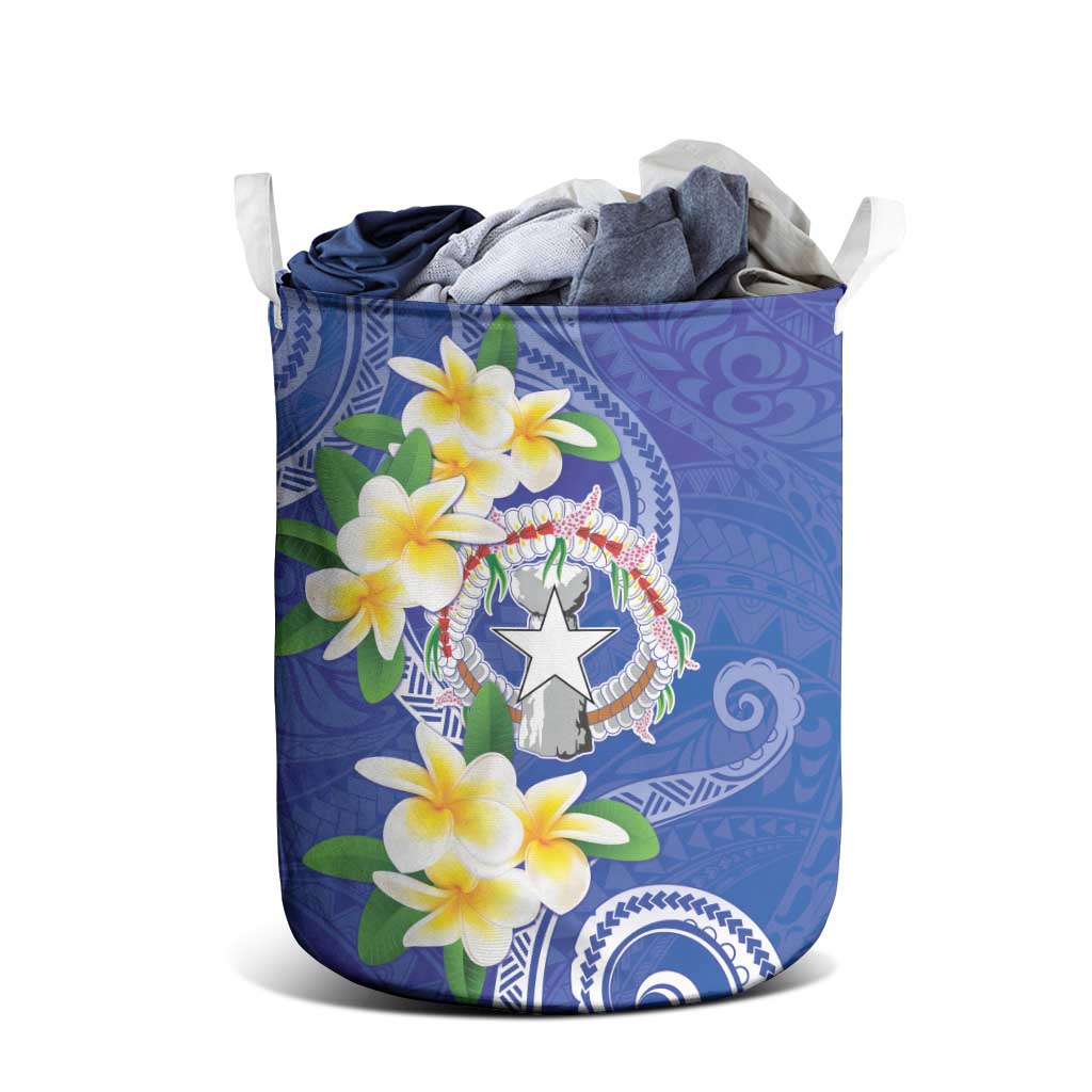 Northern Mariana Islands Chamorro Laundry Basket Plumeria Curves Style Navy Version