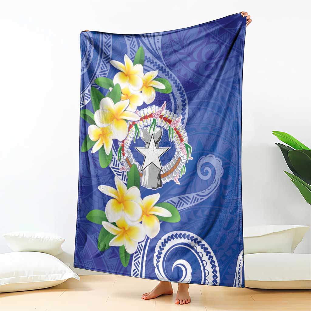 Northern Mariana Islands Chamorro Blanket Plumeria Curves Style Navy Version