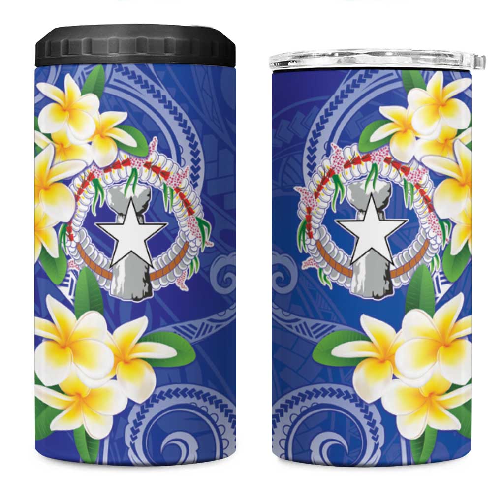 Northern Mariana Islands Chamorro 4 in 1 Can Cooler Tumbler Plumeria Curves Style Navy Version LT05 One Size: 16 oz Navy - Polynesian Pride