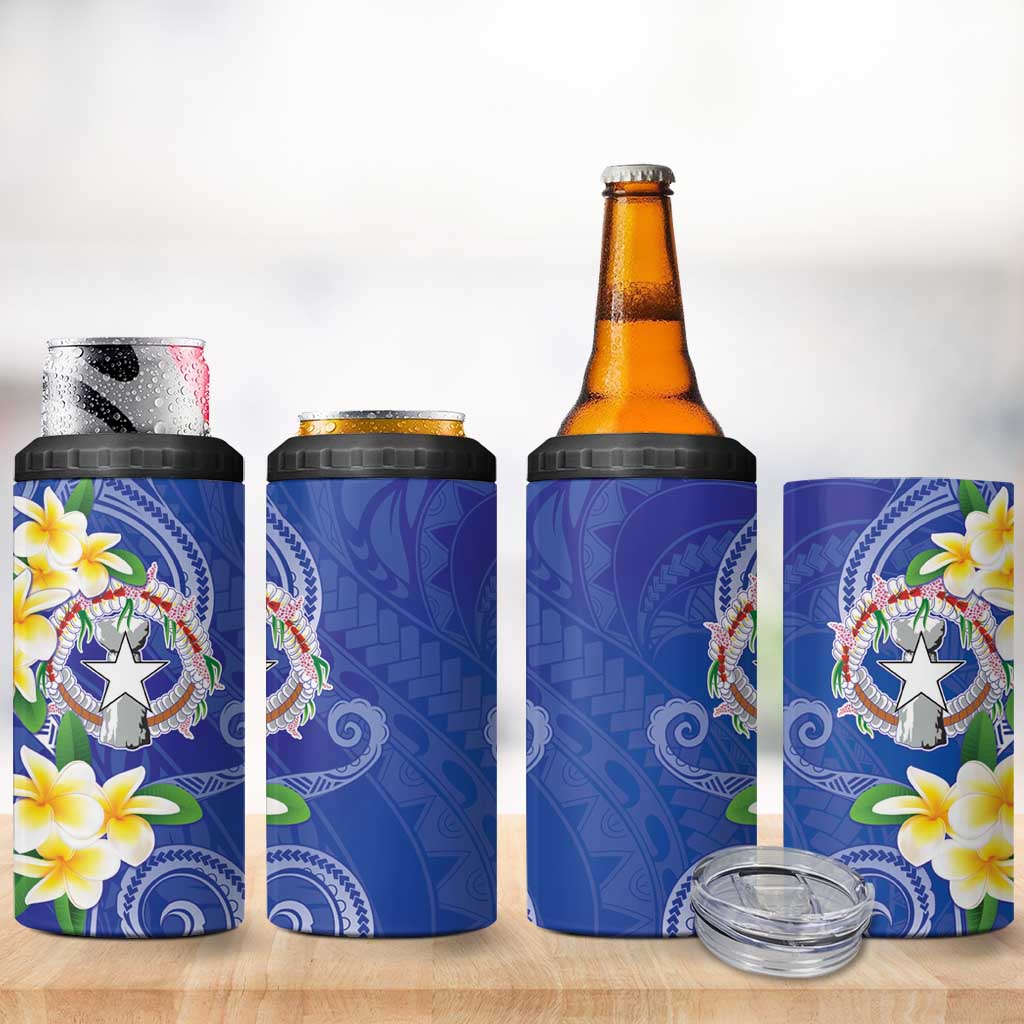 Northern Mariana Islands Chamorro 4 in 1 Can Cooler Tumbler Plumeria Curves Style Navy Version LT05 - Polynesian Pride