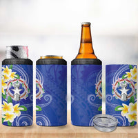 Northern Mariana Islands Chamorro 4 in 1 Can Cooler Tumbler Plumeria Curves Style Navy Version LT05 - Polynesian Pride