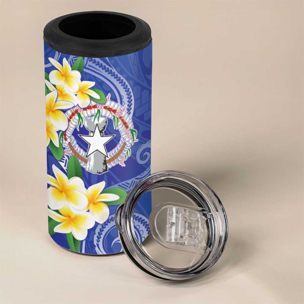 Northern Mariana Islands Chamorro 4 in 1 Can Cooler Tumbler Plumeria Curves Style Navy Version LT05 - Polynesian Pride