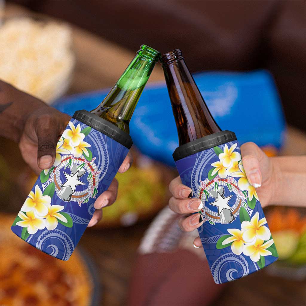 Northern Mariana Islands Chamorro 4 in 1 Can Cooler Tumbler Plumeria Curves Style Navy Version LT05 - Polynesian Pride