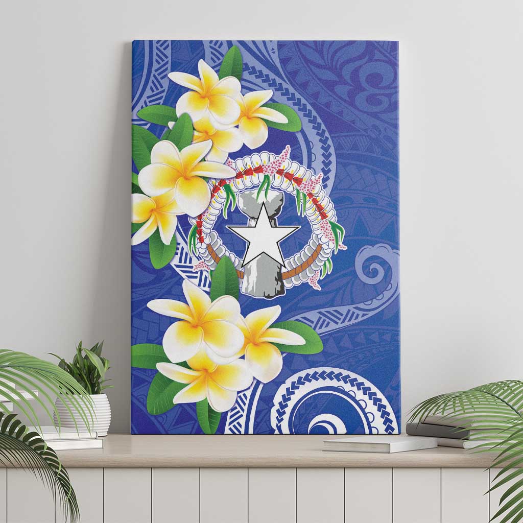 Northern Mariana Islands Chamorro Canvas Wall Art Plumeria Curves Style Navy Version