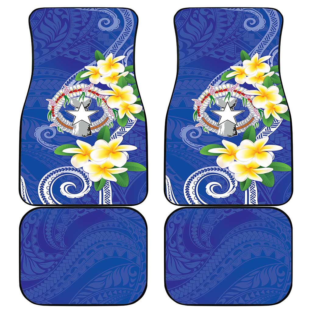 Northern Mariana Islands Chamorro Car Mats Plumeria Curves Style Navy Version