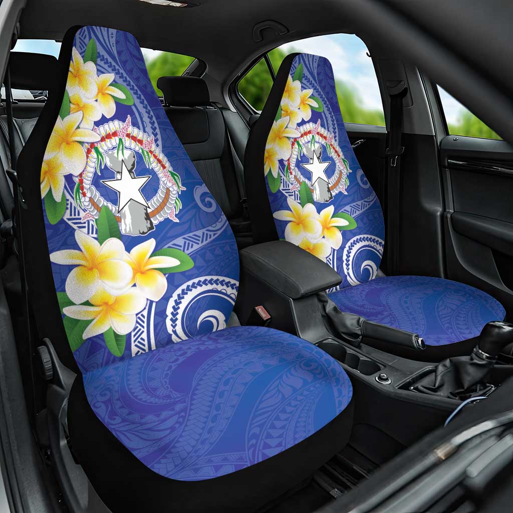 Northern Mariana Islands Chamorro Car Seat Cover Plumeria Curves Style Navy Version