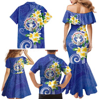 Northern Mariana Islands Chamorro Family Matching Mermaid Dress and Hawaiian Shirt Plumeria Curves Style Navy Version