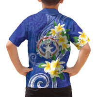 Northern Mariana Islands Chamorro Family Matching Tank Maxi Dress and Hawaiian Shirt Plumeria Curves Style Navy Version LT05 - Polynesian Pride
