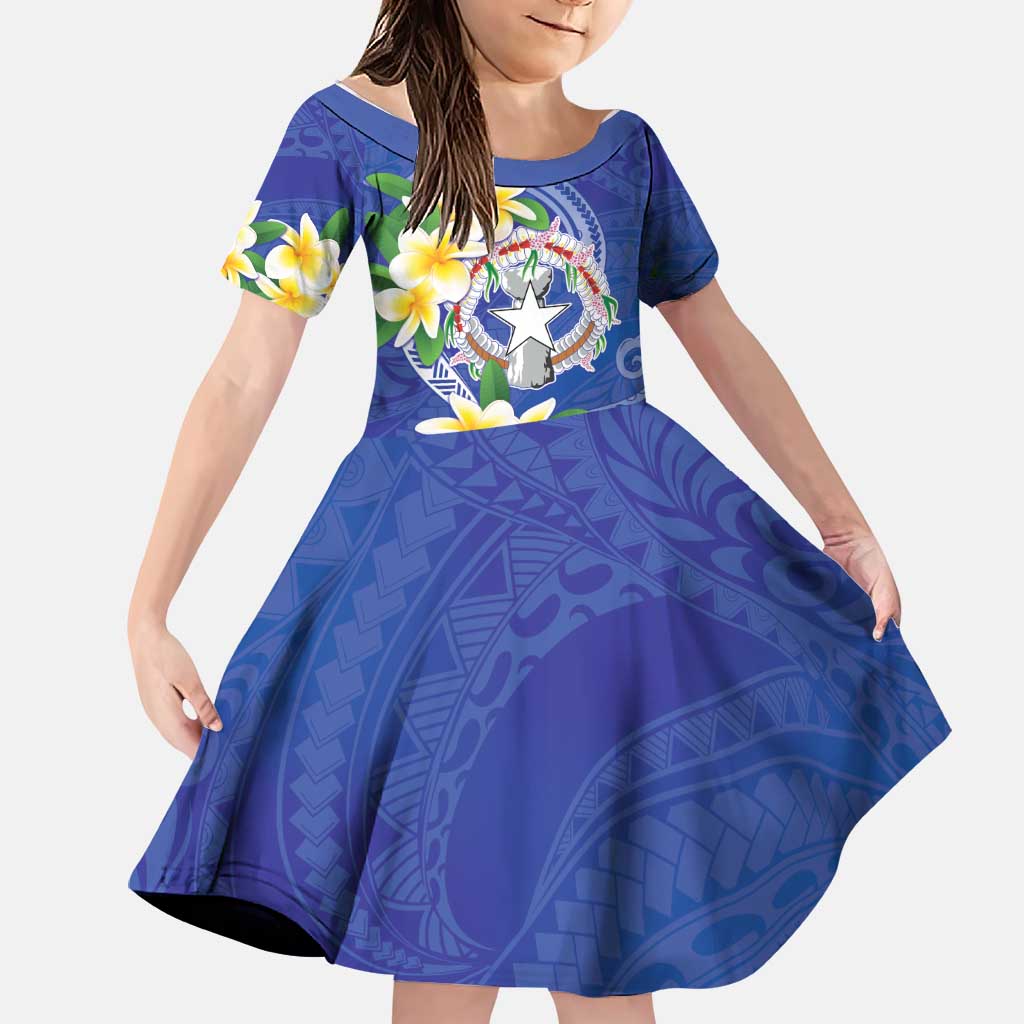Northern Mariana Islands Chamorro Family Matching Tank Maxi Dress and Hawaiian Shirt Plumeria Curves Style Navy Version LT05 Daughter's Dress Navy - Polynesian Pride