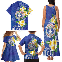 Northern Mariana Islands Chamorro Family Matching Tank Maxi Dress and Hawaiian Shirt Plumeria Curves Style Navy Version LT05 - Polynesian Pride