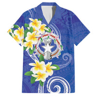 Northern Mariana Islands Chamorro Family Matching Tank Maxi Dress and Hawaiian Shirt Plumeria Curves Style Navy Version LT05 Dad's Shirt - Short Sleeve Navy - Polynesian Pride