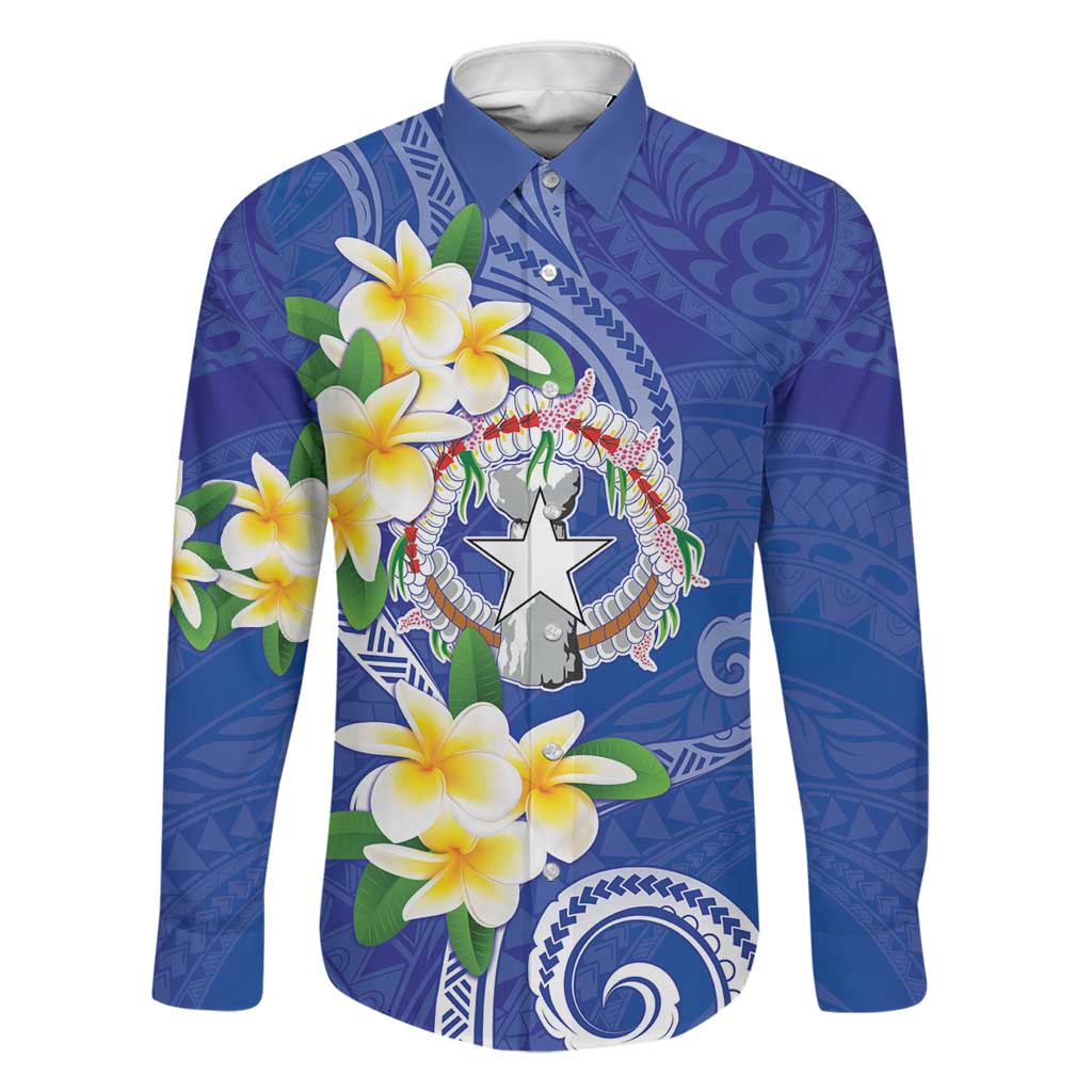 Northern Mariana Islands Chamorro Family Matching Tank Maxi Dress and Hawaiian Shirt Plumeria Curves Style Navy Version LT05 Dad's Shirt - Long Sleeve Navy - Polynesian Pride