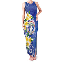 Northern Mariana Islands Chamorro Family Matching Tank Maxi Dress and Hawaiian Shirt Plumeria Curves Style Navy Version LT05 Mom's Dress Navy - Polynesian Pride