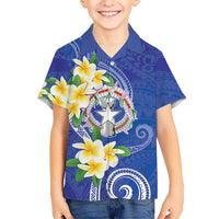 Northern Mariana Islands Chamorro Family Matching Tank Maxi Dress and Hawaiian Shirt Plumeria Curves Style Navy Version LT05 Son's Shirt Navy - Polynesian Pride
