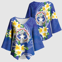 Northern Mariana Islands Chamorro Kimono Sleeve Blouse Plumeria Curves Style Navy Version LT05 - Polynesian Pride